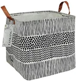 FANKANGSquare Nursery Hamper Storage Bins Canvas Laundry Basket Foldable With Waterproof PE Coating Large Storage Baskets Gift Baskets For Children, Office, Bedroom, Clothes,Toys (Square Black Lines) -Household Cleaning Supply Store 513Lyvtn46L. AC