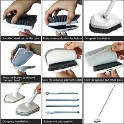 Shower Scrubber Brush With Long Handle Set 50" 3 Types Of Scrub Brushes Heads For Bathroom Tub (White) -Household Cleaning Supply Store 513tNuoKwbL