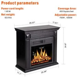 JAMFLY Electric Fireplace Mantel Package Wood Surround Firebox Freestanding Corner Fireplace Infrared Quartz Heater Adjustable Led Flame, W/Logs, Remote Control, 750W-1500W, Black -Household Cleaning Supply Store 513zb8CDZ0L