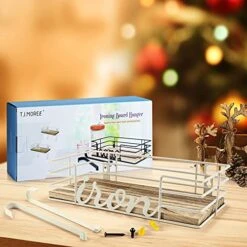 TJ.MOREE Ironing Board Hanger Wall Mount - Laundry Room Iron And Ironing Board Holder, Metal Wall Mount With Large Storage Wooden Base Basket And Removable Hooks (White)