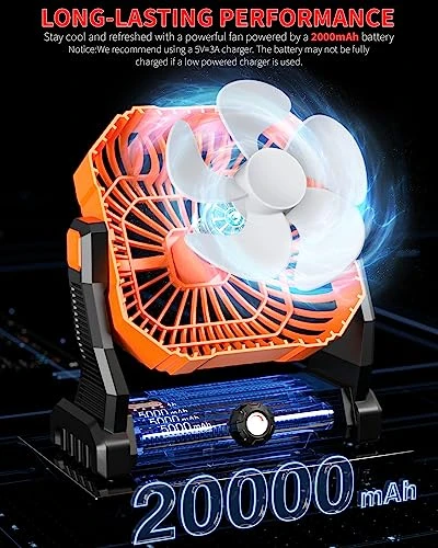 Personal Fan Camping Fan Rechargeable,20000mAh Battery Powered Fan With LED Lantern,270°Head Rotation,Battery Operated Small Table Fan Portable,USB Desk Fans With Hanging Hook For Travel Picnic Office 4 Personal Fan Camping Fan Rechargeable,20000mAh Battery Powered Fan With LED Lantern,270°Head Rotation,Battery Operated Small Table Fan Portable,USB Desk Fans With Hanging Hook For Travel Picnic Office - Image 2