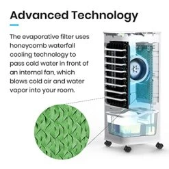 Pro Breeze Evaporative Air Cooler For Room Cooling Fan - 3-in-1 Air Cooler Portable With 6 QTS Tank, 70° Oscillation & 7hr Timer - Portable Swamp Cooler With Remote Control -Household Cleaning Supply Store 515Kw1CfOkS