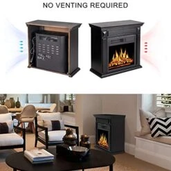 JAMFLY Electric Fireplace Mantel Package Wood Surround Firebox Freestanding Corner Fireplace Infrared Quartz Heater Adjustable Led Flame, W/Logs, Remote Control, 750W-1500W, Black -Household Cleaning Supply Store 515ai9cGs0L