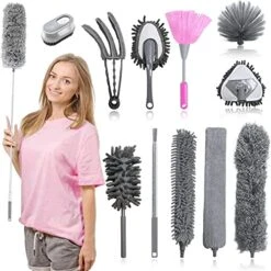 Microfiber Feather Duster, With Extension Pole(Stainless Steel) Up To 100 Inchs, Washable Reusable Bendable Dusters