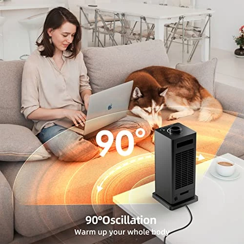 Space Heater, Portable Electric Heater For Bedroom, Ceramic Heater With Thermostat & 90° Oscillation For Large Room Indoor Use, Safe For Children And Pets With Tip-Over & Overheat Protection 5 Space Heater, Portable Electric Heater For Bedroom, Ceramic Heater With Thermostat & 90° Oscillation For Large Room Indoor Use, Safe For Children And Pets With Tip-Over & Overheat Protection - Image 3