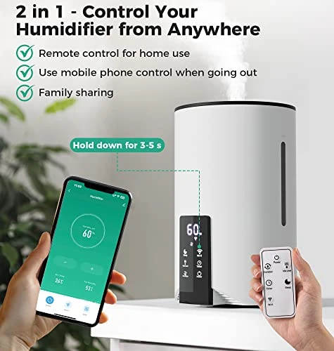 Humidifiers For Bedroom Large Room Home, 4L Cool Mist Humidifier For Smart App & Voice Control, Fill Essential Oil Diffuser For Baby And Plants, Quiet Ultrasonic Humidifier With 360° Nozzles, White 6 Humidifiers For Bedroom Large Room Home, 4L Cool Mist Humidifier For Smart App & Voice Control, Fill Essential Oil Diffuser For Baby And Plants, Quiet Ultrasonic Humidifier With 360° Nozzles, White - Image 4