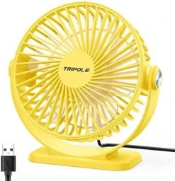 TriPole Small Desk Fan USB Powered Portable Fan Strong Airflow 3 Speeds Mini Fan 360°Rotation Personal Fan 5.1 Inch Table Fan For Home Office Bedroom Desktop, Yellow, 4.9ft Cable -Household Cleaning Supply Store 517o3VJMuL. AC