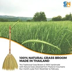 SN SKENNOVA Asian Broom For Cleaning Floor/Handheld Household Broom For Outdoor And Indoor : House Broom - Hardwood Sweeper With Brush Power And Circle Cleaning (Thai Pattern 3, Red) -Household Cleaning Supply Store 519NgbuoI1S