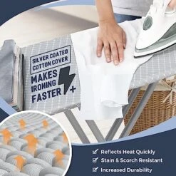 STO STO Ironing Board 48" X 18" With Iron Holder, Cord Holder And Clothes Rack, Adjustable Height 27" To 37", Full Size Foldable Iron Board With Silver Coated Cotton Removable Cover, Gray Checkered -Household Cleaning Supply Store 519mTMbLXJL
