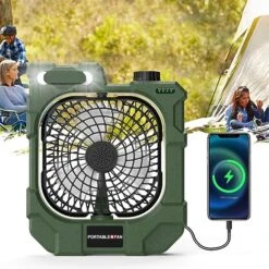 Locamp Oscillating Camping Fan, Battery Operated Fan With 10400 MAh USB Rechargeable Battery, Camping Fan With LED Camping Light