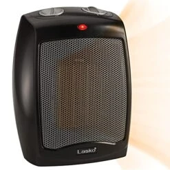 Lasko Ceramic Tabletop Space Heater For Home With Adjustable Thermostat And 2 Speeds, 9 Inches, Black, 1500W, CD09250