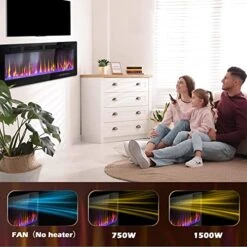 LEMBERI 50 Inch Electric Fireplace Recessed And Wall Mounted,750/1500W Fireplace Heater And Linear Fireplace With Touch Screen Control Panel, Timer,Remote Control,Adjustable Flame Color And Speed -Household Cleaning Supply Store 51BFqC44ndL