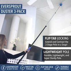 EVERSPROUT 6.5-to-18 Foot Duster 3-Pack With Extension-Pole (25+ Foot Reach) | Hand-packaged Cobweb Duster, Microfiber Feather Duster, Flexible Microfiber Ceiling Fan Duster | Aluminum Telescopic Pole 11 EVERSPROUT 6.5-to-18 Foot Duster 3-Pack With Extension-Pole (25+ Foot Reach) | Hand-packaged Cobweb Duster, Microfiber Feather Duster, Flexible Microfiber Ceiling Fan Duster | Aluminum Telescopic Pole -Household Cleaning Supply Store 51CXqUrsBDL