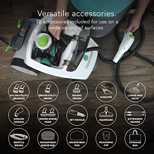 Steamfast SF-375 Deluxe Canister Steam Cleaner With 18 Accessories, Continuous Trigger, And Onboard Storage, White 6 Steamfast SF-375 Deluxe Canister Steam Cleaner With 18 Accessories, Continuous Trigger, And Onboard Storage, White - Image 4