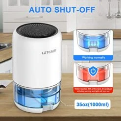 Dehumidifiers For Home Up To 280 Sq.ft With Auto-off, Two Working Mode, 7 Colorful LED Light, LETCREN 35oz Quiet And Portable Dehumidifiers For Bathroom, Bedroom, Basement, Kitchen, RV, Closet -Household Cleaning Supply Store 51CvtInrAOL