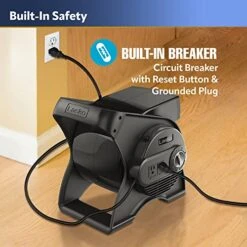 Lasko High Velocity Pivoting Utility Blower Fan, For Cooling, Ventilating, Exhausting And Drying At Home, Job Site, Construction, 2 AC Outlets, Circuit Breaker With Reset, 3 Speeds, 12", Black, U12104 -Household Cleaning Supply Store 51EBXMv5xyL