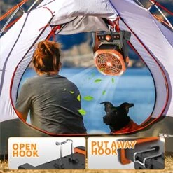 PINSAI Camping Fan, Tent Fans For Camping With Lights,Portable Camping Fan With LED Lantern, USB Desk Fan With Hanging Hook For Tent,Car -Household Cleaning Supply Store 51ESQp6h3uL