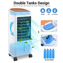 Yescom 3-IN-1 Portable Evaporative Air Cooler, Cooling Fan Humidifier With 1.58 Gal Water Tank & 20FT Remote Control & 4 Ice Packs, 3 Wind Speeds & 12H Timer For Windowless Room Home Office 27-Inch -Household Cleaning Supply Store 51ETZmgZWOL