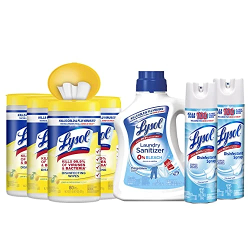 Lysol Disinfecting Wipes, Lemon And Lime Blossom 80ct (Pack Of 4) + Lysol Laundry Sanitizer, Laundry Detergent Additive, Crisp Linen 90oz + Lysol Disinfecting Spray, Crisp Linen 19oz (Pack Of 2) 3 Lysol Disinfecting Wipes, Lemon And Lime Blossom 80ct (Pack Of 4) + Lysol Laundry Sanitizer, Laundry Detergent Additive, Crisp Linen 90oz + Lysol Disinfecting Spray, Crisp Linen 19oz (Pack Of 2)
