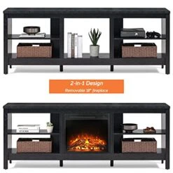WAMPAT Fireplace TV Stand For 75 Inch TV, Entertainment Center With 4 Storage Shelf, Wood TV Console Table With Electric Fireplace, Television Stands For Living Room Bedroom, Black, 70 Inch -Household Cleaning Supply Store 51FWMFQ53PL
