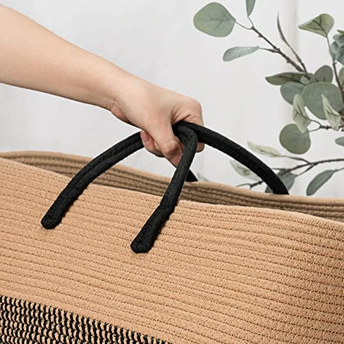 INDRESSME XXXLarge Woven Rope Basket 21" X 14" Blanket Storage Basket With Long Handles Decorative Clothes Hamper Basket Extra Large Baskets For Blankets Pillows 8 INDRESSME XXXLarge Woven Rope Basket 21" X 14" Blanket Storage Basket With Long Handles Decorative Clothes Hamper Basket Extra Large Baskets For Blankets Pillows - Image 6