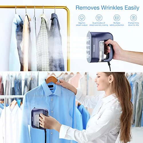Travel Steamer For Clothes, KEDEMAS 1300W Powerful Handheld Garment Fabric Iron, Horizontal And Vertical Ironing 4 In 1, 40s Fast Heat-up, Portable Mini Steaming Iron For Home And Traveling, Dark Blue 5 Travel Steamer For Clothes, KEDEMAS 1300W Powerful Handheld Garment Fabric Iron, Horizontal And Vertical Ironing 4 In 1, 40s Fast Heat-up, Portable Mini Steaming Iron For Home And Traveling, Dark Blue - Image 3