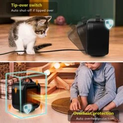 Small Portable Space Heater,Oscillating Electric Ceramic Heater Adjustable, Energy Efficient Electric Heater With Tip-Over & Overheat Protection -Household Cleaning Supply Store 51J9WVyuKgL