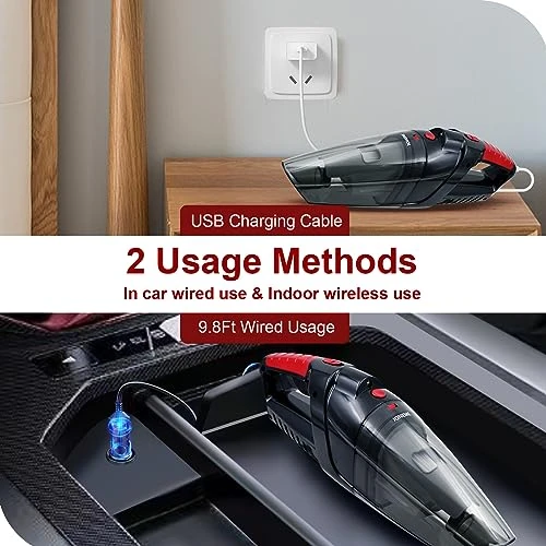 JONEME Handheld Vacuum Cordless Rechargeable With 2 Using Cables,9000PA Small Vacuum Cordless Cleaner For Car,Portable Wireless Car Vacuum Cleaner,Hand Vacuum With 2 Washable Filters 4 JONEME Handheld Vacuum Cordless Rechargeable With 2 Using Cables,9000PA Small Vacuum Cordless Cleaner For Car,Portable Wireless Car Vacuum Cleaner,Hand Vacuum With 2 Washable Filters - Image 2