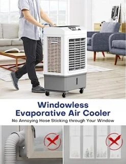 FANCOLE Evaporative Air Cooler, 2100 CFM Windowless Air Conditioner Portable For Room, 3 Speed Swamp Cooler, 4 Ice Packs, 8 Gallon Cooling Fan & 4 Scroll Casters, Evaporative Cooler For Garage Outdoor -Household Cleaning Supply Store 51KEh14a81L