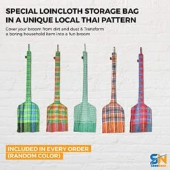 SN SKENNOVA Asian Broom For Cleaning Floor/Handheld Household Broom For Outdoor And Indoor : House Broom - Hardwood Sweeper With Brush Power And Circle Cleaning (Thai Pattern 3, Red) -Household Cleaning Supply Store 51KIdF06ZeS