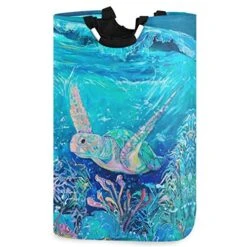 Visesunny Ocean Sea Turtle Large Capacity Laundry Hamper Basket Water-Resistant Oxford Cloth Storage Baskets For Bedroom, Bathroom, Dorm, Kids Room
