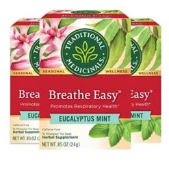 Traditional Medicinals Breathe Easy Eucalyptus Mint Herbal Tea, Promotes Respiratory Health, (Pack Of 4) - 64 Tea Bags Total -Household Cleaning Supply Store 51LlUrTi6SL