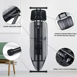 Duwee Deluxe Ironing Board With Big Steam Iron Station Holder,Heat Resistant Metallic Cover With Thick Double Layers Padding,Adjustable Height,Foldable Strong Legs (17" X 48") -Household Cleaning Supply Store 51LpY0PJPmL