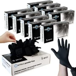 FINITEX - Black Nitrile Disposable Gloves, Exam Gloves, Powder-free, Latex-free, 3mil, Case Of 10 Boxes