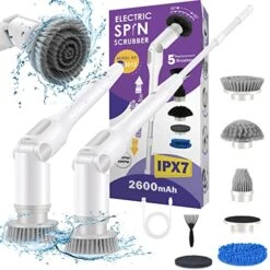 𝑷𝒓𝒊𝒎𝒆 𝑫𝒂𝒚 𝑫𝒆𝒂𝒍 Electric Spin Scrubber, Replaceable Cordless Cleaning Brush, Electric Bathroom Scrubber With 5 Brush Heads And Adjustable Extension Arm, Power Shower Scrubber For Bathroom