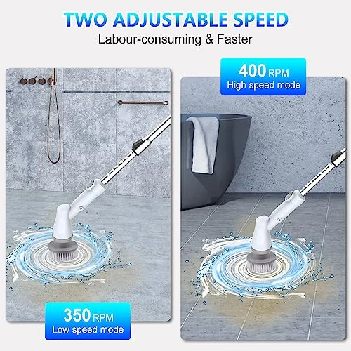 Electric Spin Scrubber, Cordless Electric Mop Cleaning Brush With 2 Speeds & 4 Replacement Brush Head, Shower Scrubber With Adjustable Extension Arm, Shower Cleaning Brush For Bathtub Tile Grout Floor 4 Electric Spin Scrubber, Cordless Electric Mop Cleaning Brush With 2 Speeds & 4 Replacement Brush Head, Shower Scrubber With Adjustable Extension Arm, Shower Cleaning Brush For Bathtub Tile Grout Floor - Image 2