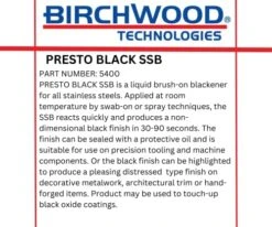 Birchwood Technologies Presto Black Stainless Steel Blackener (SSB) - Cold Brush On Blackening Solution For Stainless Alloys, Traditional Patina Stainless Black Oxide Touch-up (1 Quart)