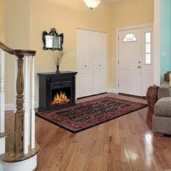 JAMFLY Electric Fireplace Mantel Package Wood Surround Firebox Freestanding Corner Fireplace Infrared Quartz Heater Adjustable Led Flame, W/Logs, Remote Control, 750W-1500W, Black -Household Cleaning Supply Store 51Ox8i0OdvL