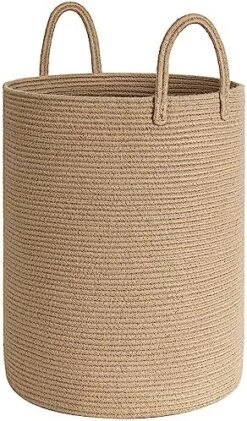 Goodpick Round Wicker Storage Basket, Woven Laundry Basket With Handles, Floor Basket For Blankets, Shoe, Large Jute Basket For Living Room, Bedroom Room, 15.8 D X 12.6 H Inches -Household Cleaning Supply Store 51QN7uqtizL. AC