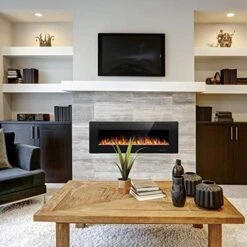 Joy Pebble 50 Inch Electric Fireplace Inserts, In-Wall Recessed And Wall Mounted 750/1500W Fireplace Heater, Touch Screen, Remote Control With Timer, Adjustable Flame Color And Speed 15 Joy Pebble 50 Inch Electric Fireplace Inserts, In-Wall Recessed And Wall Mounted 750/1500W Fireplace Heater, Touch Screen, Remote Control With Timer, Adjustable Flame Color And Speed -Household Cleaning Supply Store 51R2y1Yxx9L