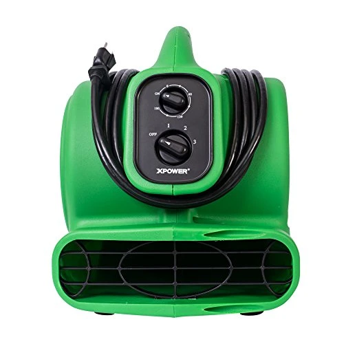 XPOWER P-230AT Mini Mighty 1/4 HP 925 CFM Centrifugal Air Mover, Carpet Dryer, Floor Fan, Blower, Stackable, Daisy Chain, For Water Damage Restoration, Janitorial, Plumbing, Home Use, Green 5 XPOWER P-230AT Mini Mighty 1/4 HP 925 CFM Centrifugal Air Mover, Carpet Dryer, Floor Fan, Blower, Stackable, Daisy Chain, For Water Damage Restoration, Janitorial, Plumbing, Home Use, Green - Image 3