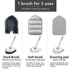 Shower Scrubber Brush With Long Handle Set 50" 3 Types Of Scrub Brushes Heads For Bathroom Tub (White) -Household Cleaning Supply Store 51SrHLIeieL