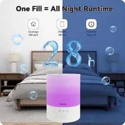Cool Mist Humidifiers For Bedroom Large Room - Baby Air Humidifier With Night Light 8 Color - Quiet Ultrasonic Top Fill Humidifier - 28H Diffuser For Plants, Timer, Auto Shut-Off, 2.5L, White 10 Cool Mist Humidifiers For Bedroom Large Room - Baby Air Humidifier With Night Light 8 Color - Quiet Ultrasonic Top Fill Humidifier - 28H Diffuser For Plants, Timer, Auto Shut-Off, 2.5L, White -Household Cleaning Supply Store 51TtaoblOQL
