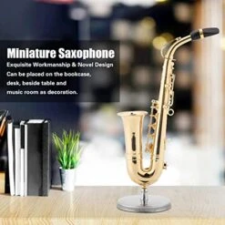 Miniature Trumpet Saxophone Replica, Gold Plated Musical Instrument Model With Case And Stand, Instruments Christmas Music Lovers Gift, Mini Saxophone Modle Home Ornaments -Household Cleaning Supply Store 51UBkrWycNL