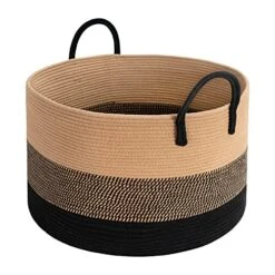 INDRESSME XXXLarge Woven Rope Basket 21" X 14" Blanket Storage Basket With Long Handles Decorative Clothes Hamper Basket Extra Large Baskets For Blankets Pillows