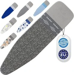 Bartnelli Ironing Board Cover And Pad, Made In Europe With New Patent Technology | 54x15 Iron Board Replacement Cover Featuring Park & Turbo Zone, Scorch Resistant 100% Cotton Thick Layered Top