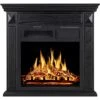 JAMFLY Electric Fireplace Mantel Package Wood Surround Firebox Freestanding Corner Fireplace Infrared Quartz Heater Adjustable Led Flame, W/Logs, Remote Control, 750W-1500W, Black -Household Cleaning Supply Store 51WdRTAntPL
