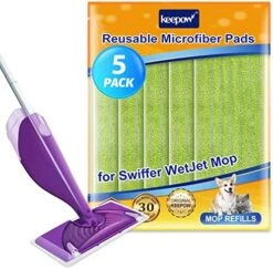 KEEPOW Reusable Wet Jet Pads Compatible With Swiffer Wet Jet Mop, Microfiber Mop Refill For Wet Mopping Cloths, Washable Replacement Refills For Hardwood Floor Cleaning, 5 Pack (Mop Is Not Included) -Household Cleaning Supply Store 51WtCXFAchL. AC