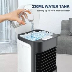Portable Air Cooler, 3-IN-1 Mini Air Conditioner With USB Charging, 100° Oscillating, 3 Speeds & 7 Color LED Lights, Personal Mini Fan For Bedroom Dorm Table Office Outdoors, Black -Household Cleaning Supply Store 51XC6CGm0WL
