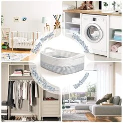 LOVSTORAGE Cotton Rope Basket For Storage, Set Of 3 Storage Baskets For Organizing With Handles Woven Laundry Basket In Living Laundry Room For Blankets Toys Throws Pillows Towels 15"x10"x5" White/Grey -Household Cleaning Supply Store 51XVKxyoXIL
